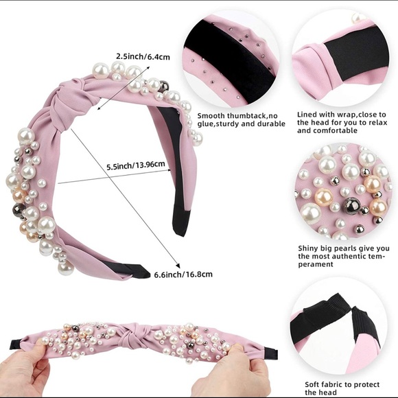 Black 1 PCS No Slip Knotted Cross Pearl Headband - Picture 11 of 12
